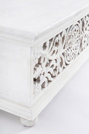 Banc de rangement shabby marqueté blanc 100 x 50 x 45h cm