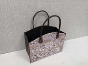 Porte-revues rectangulaire en éco-cuir gris avec fleurs cm33,5x15,5h25,5