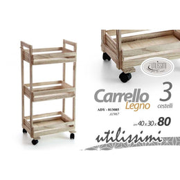 Chariot de roue en bois léger pour cuisine 40 x 30 x 80 h cm