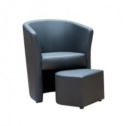 Fauteuil rembourré recouvert de cuir écologique gris et pouf amovible 64x63xh.76