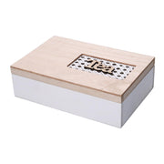 Boîte à thé rectangulaire en bois blanc 6 compartiments cm24x16h7