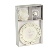 Bougie rose lait et lune de miel avec soucoupe cm26x17h4,5 - 8 heures