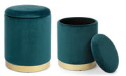 Lot de 2 Poufs en velours avec bac Bleu POLINA