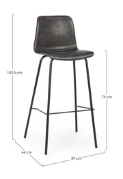 Tabouret de bar acier vintage simili cuir anthracite Kyra 39 x 44 x 103,5 cm