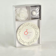 Bougie Mars rose avec soucoupe lichens&mousse cm26x17h4,5 - 8 heures