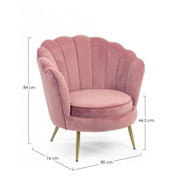 Fauteuil rétro en velours rose paon cm 80 x 76 x 84 h