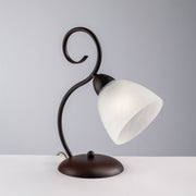 Lampe de table en fer noir rouille albâtre abat-jour en verre blanc une lumière 26x h32 cm